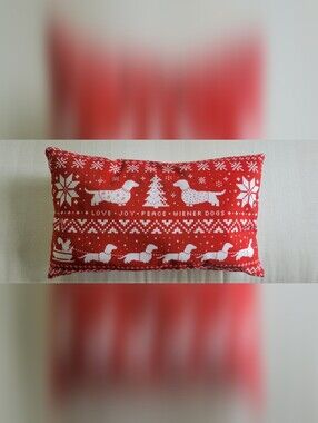 Holiday Red Dachshund Knit Decorative Pillow